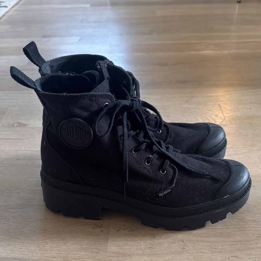 Palladium All-Black Canvas Lug-Soled Lace-Up Combat Boots